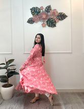 Peach katha cotton anarkali
